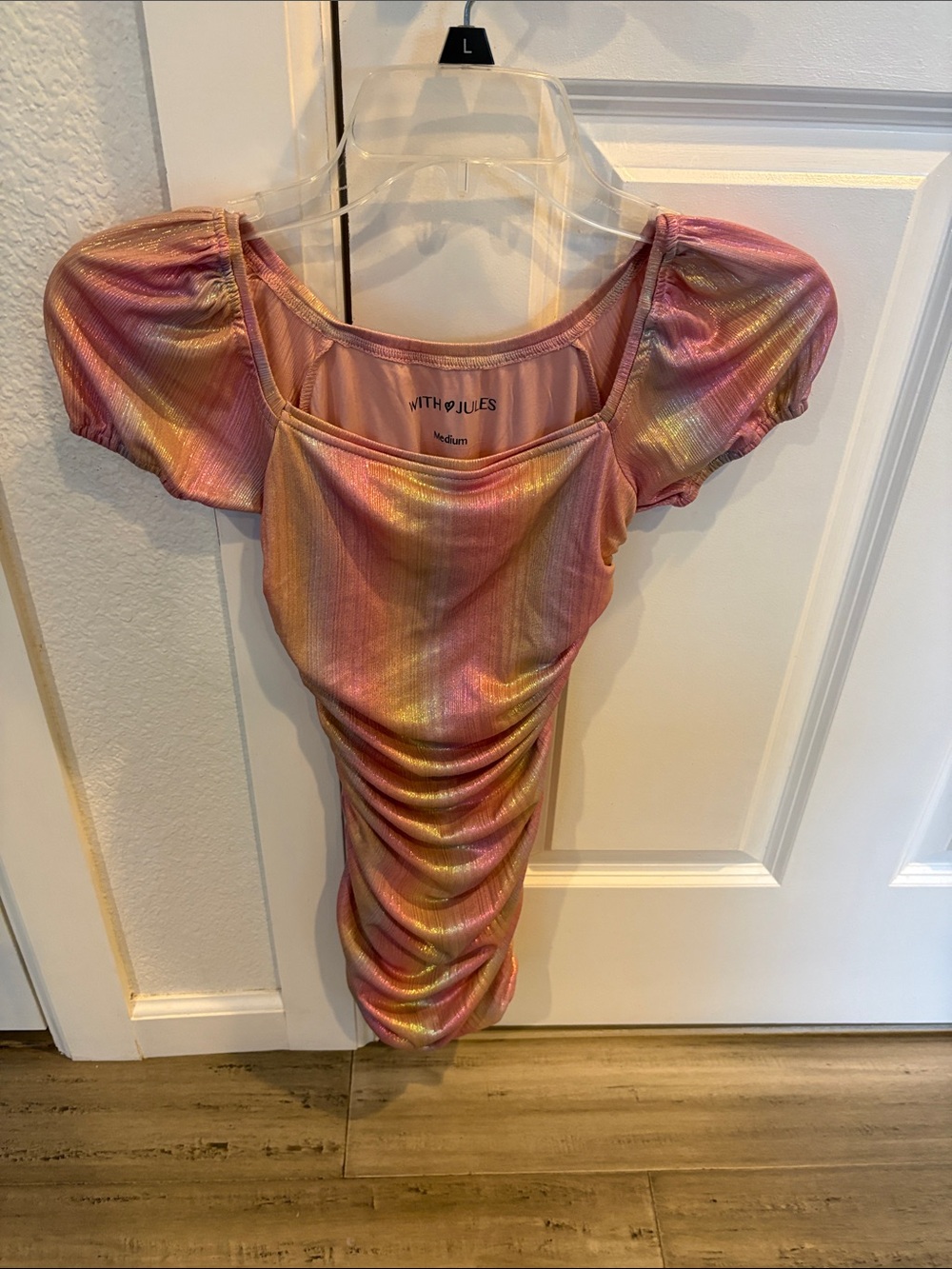 Pink Multi-Color Shimmer Ruched Mini Dress
